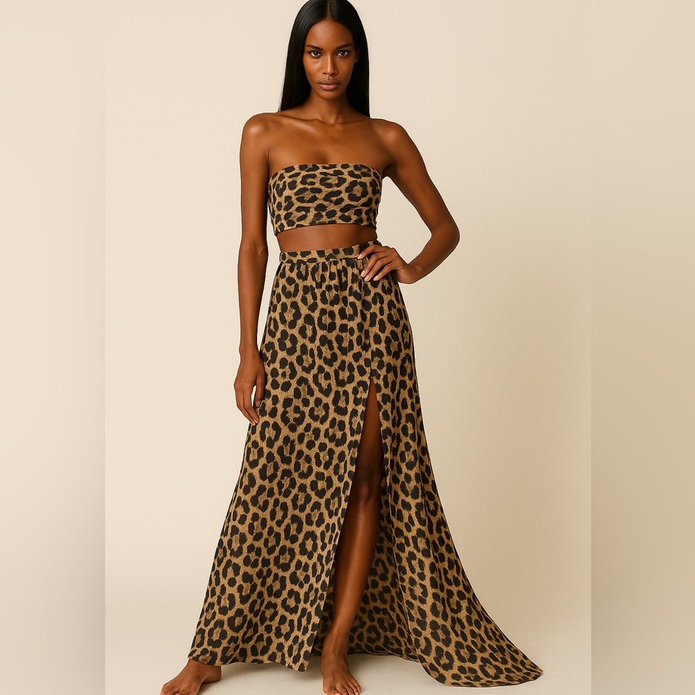 2pc-Animal Chiffon Tube top and skirt